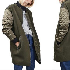 Topshop Olive Long Bomber